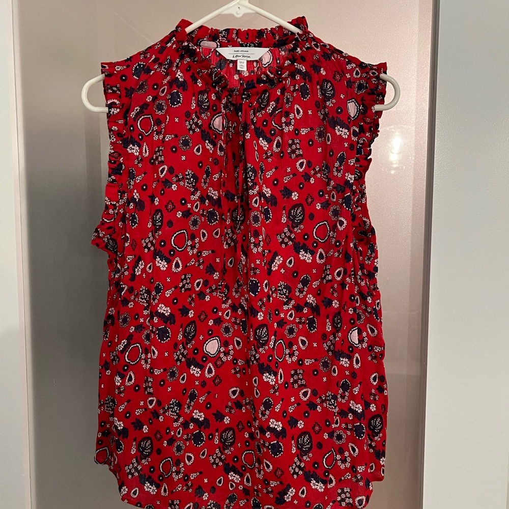 & Other Stories Red Floral Ruffled Blouse